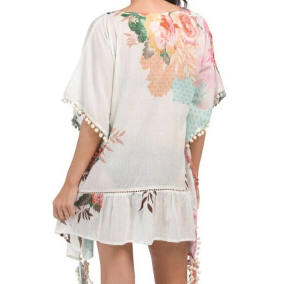 NWT Z&L EUROPE Boho Floral Pom Pom Swim Coverup/Top. SZ M - Picture 2 of 4